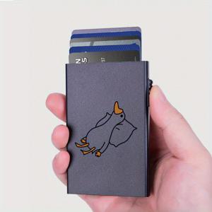 TEMU 자동 팝업 신용카드 홀더 RFID 차단 귀여운 흰색 오리 패턴 남성 명함 지갑 방지 도난 ID 얇은 금속 지갑 케이스 포켓 박스 카드 커버 은행 여성 남성 U02H 선물