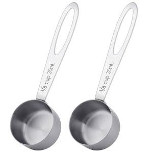 2개 세트: 1/8 컵 계량컵, 30ML 커피 스푼, 스테인리스 스틸 계량컵, 티캔 계량 스푼, 긴 손잡이 조리 계량 스푼 (30Ml)