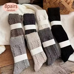 TEMU 4켤레/8켤레 팩, 다양한 빛 명세서, 랜덤 색상, 일본 스타일 활용도 높은 단색 엠보싱 도톰한 보온 타이츠