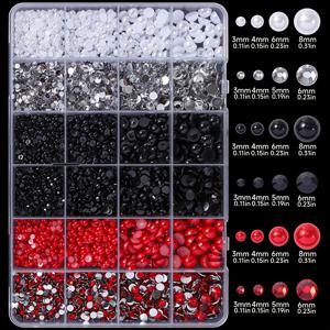 TEMU 3mm에서 8mm 사이즈의 블랙, 레드, 화이트 색상의 플랫 백 진주 5300개와 라인스톤 키트. 네일 아트, 아이 메이크업, 주얼리 공예, 미술 프로젝트, 빈티지 겨울 테마 네일 데코레이션에 적합합니다.