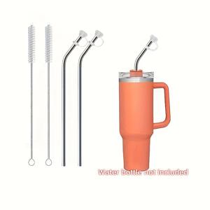 TEMU 뚜껑이 있는 스테인리스 스틸 빨대 2개, 40oz 및 30oz 유리컵에 적합, 재사용 가능한 실리콘 팁 및 교체용 금속 빨대 추가 기능, H2.0 및 1.0 컵과 호환
