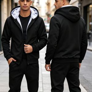 TEMU Men's Winter Solid Col Thiened Flee Casual Sptswear Set