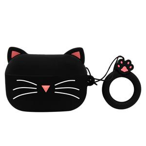 TEMU Airpods Pro용 이어폰 케이스 1개, 귀여운 고양이 실리콘 무선 이어폰 케이스 (Airpods Pro용, 끈 포함), 블랙