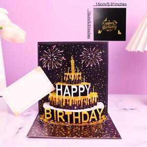TEMU 1개 섬세한 3D 팝업 생일 케이크 인사말 카드 - 우아한 핸드메이드 종이 공예 - 생일 행사용 - 누구에게나 적합 - 개인적인 축복 공간 포함 - 친구 및 가족을 위한 완벽한 선물