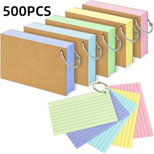 TEMU 500장 컬러 인덱스 카드 (루프 바인딩) - 양면 라인 노트 카드, 학교 및 사무실용, 7.62x12.7cm