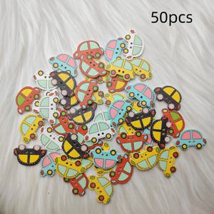 TEMU 50개 멀티컬러 핸드메이드 나무 페인팅 미니 자동차 버튼 페인팅 버클 장식 버클 재봉 핸드메이드 버튼 투아이드 나무 버튼 의류 바지 셔츠 버튼