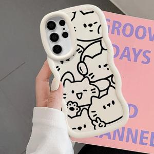 TEMU 카툰 고양이 라인 아트 폰 케이스, 삼성 갤럭시 S20 FE S21 S22 S23 S24 S23+ S25 울트라 S24 플러스 5G 코어 소프트 폰 커버 셸