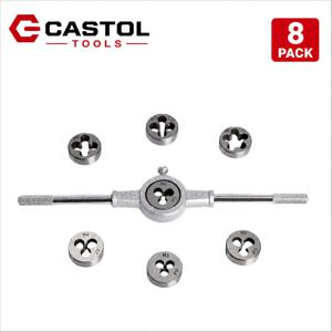 TEMU 2가지 스펙 8Pcsss 탭 앤 다이 세트, 8Pcsss 미터 다이 세트, 와이어 절단 및 나사 수리용 고급 펀칭 도구, M3X0.5 M4X0.7 M5X0.8 M6X1.0 M8X1.25 M10X1.5 M12X1.75, 조절 가능한 다이 렌치 핸들 포함, 8Pcsss 미터 탭 렌치 세트