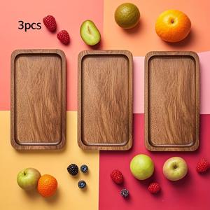 TEMU 3pcs 자연 나무 서비스 트레이 - 7.87 인치 직사각형 폴리시드 트레이, 식품 파티, 이드, 추수 감사절, 부활절 - 우아한 버퍼 & 애플리트 플래터, 러스트릭한 매력, 축제용 식탁 세팅, 러스트릭한 식기, 러스트릭한 나무 마감
