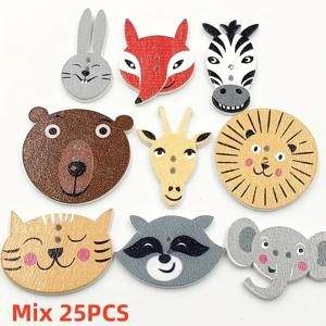 TEMU 다양한 동물 그래픽이 포함된 25개의 나무 단추, 20-30mm 토끼, , 코끼리, DIY 스크랩북, 의류, 수제 장식용 재봉 액세서리, 이중 구멍