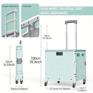 TEMU ELECTRIC 45/65L 접이식 공구 상자 (회전 바퀴 및 접이식 손잡이 포함), 4/8개 회전 바퀴 트롤리 (뚜껑 포함, 대용량 보관), 정리 및 보관에 적합