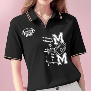 M 레터 로고 프린트 여성용 반팔 폴로 셔츠