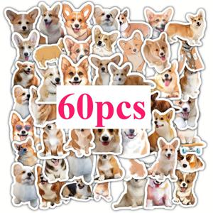 TEMU 60개 코기 스티커 - 스크랩북, 일기, 노트북, 물병 및 자동차용 물화 디자인 - 긍정적인 메시지, 종이 재질