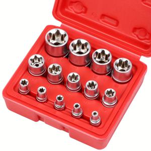 SEDY 14개 E-TORX 소켓 세트 - 암 Torx 소켓 세트, 최고의 토크 스타 소켓, 외부 Torx 소켓, E4 E5 E6 E7 E8 E10 E11 E12 E14 E16 E18 E20 E22 E24