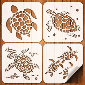 TEMU 4pcs 거북이 스텐실, 6*6 인치 재사용 가능한 그림 스텐실, 바다 동물 스텐실, 해양 거북이 스텐실, DIY 공예 스텐실, 예술 창조, 직물, 캔버스, 나무 벽, 가정 및 가구 장식