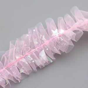 TEMU 2미터 러플 메시 레이스 트림, 폭 3.5cm, 우아한 플리츠 패브릭 튤 리본 (레이저 별 장식) | 공예, 가방 및 모자 장식, 재봉 부자재, 장식