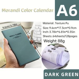 TEMU 1 A6 사이즈 2026 데일리 플래너, 모란디 컬러 가죽 커버 아젠다, 64매 (128페이지) 슬림 주간 플래너. 연간 캘린더, 월간 계획, 주간 계획, 일일 계획 포함. 휴일 선물, 학교용, 사무실용에 적합. A6 사이즈: 6.81인치 * 3.78인치