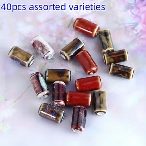 40개 고온에서 구워진 세라믹 랜덤 혼합 색상 원통형 비즈 17X9mm, 대형 홀 튜브 플로랄 글레이즈 DIY 주얼리 만들기용, 민족 스타일 팔찌 및 목걸이, 트렌디한 의류 장식 비즈, 가방 및 휴대폰 케이스 핸드메이드 펜던트용 비즈 어소르트먼트
