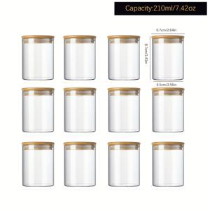 TEMU 12개입 210ml/280ml/340ml 원형 투명 대나무 뚜껑 고 붕규산 유리 혼합 곡물 커피 원두 차 용기 유리 밀폐 병