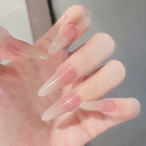 TEMU 손과 발에 적합한 롱 아몬드 쉐이핑 프레스온 네일 - 광택 프렌치 팁 자체 접착 젤 네일 랩, 옴브레 핑크 & 누드 롱 길이 네일 익스텐션, 살롱 또는 DIY 사용을 위한 쉬운 적용