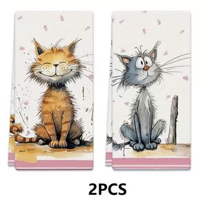 TEMU 2/4/6개 세척용 행주 18x26인치, 고양이, 미소, 꽃잎 배경, 극세사 흡수성 주방 핸드 타월, 가정용 주방 요리, 베이킹, 욕실 청소, 욕실, 야외 활동, 파티, 애프터눈 티 장식, 가정용품에 적합