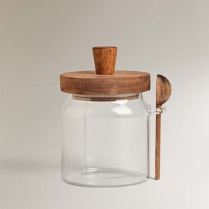 TEMU JAR KINGDOM 15Oz 400Ml 600Ml 나무 뚜껑 투명 원형 유리 보관 용기 ( 나무 스푼 포함), 주방용 식품 보관 용기, 밀가루, 시리얼 유리 용기