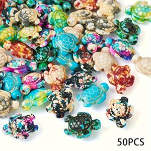 랜덤 50개 혼합 색상 3D 라피스 라즐리 거북이 비즈, 생생한 천연석 비즈 (주얼리용) - 팔찌, 목걸이, 귀걸이 제작에 적합 - 바다 모티브 공예 시리즈, 거북이 주얼리