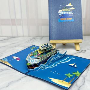 TEMU 1개 수제 팝업 3D 카드 + 봉투 포함, 휴가 배 디자인, 남성/동료/친구/동창/남자친구/남편/아들/그에게/아버지/할아버지/손자에게 적합, 생일/기념일/휴가/크리스마스/아버지의 날 및 다양한 행사에 이상적