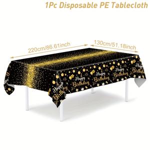 1개, 웨딩 장식, 여름 장식, 야외용 정원 장식, 야외 장식, 블랙 골든 생일 식탁보, 220*130cm, 블랙 골든 글리터 일회용 플라스틱 식탁보, 성인 생일 파티 식탁 장식, 베이비 샤워 파티 용품, 해피 버스데이 파티 장식, 생일 파티 테이블 커버