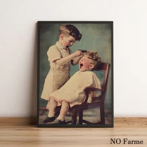 TEMU 빈티지 바버샵 캔버스 포스터 - 프레임 없음 30.48x45.72 cm 벽화 아트, 소년 헤어컷 장면, 리트로 홈 데코, 거실, 침실, 살롱 및 바버샵, 살롱 장식 | 리트로 스타일 포스터 | 프레임 없음 포스터, 2D 평면, 방 장식, 살롱 아트에 완벽 | 빈티지 바버샵 장면 | 프레임 없음 포스터, 바버샵 장식