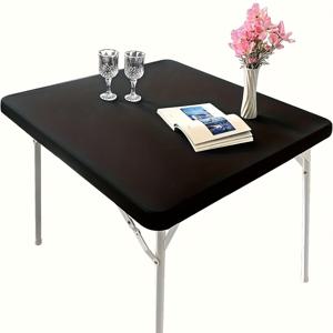 TEMU 1개 사각 반핏 테이블 커버, 블랙/화이트/레드/로열 블루/라이트 그레이, 탄성 폴리에스터 테이블보, 세탁 가능한 테이블 커버, 주름 방지 핏 테이블보, 레스토랑, 주방, 가정, 파티에 적합