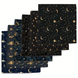TEMU 6개 태양계 은하수 전지 패브릭 번들 - 7.87x7.87인치(20x20cm) 천체 별 & 행성 프린트 폴리에스터 퀼팅 스퀘어, DIY 공예용, 패치워크, 지갑 만들기 - 손세탁 전용, 코스믹 미학, 매끄러운 질감, 공예 재료, 공예 애호가