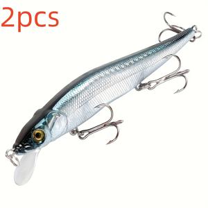 TEMU 2개 리얼 미노우 낚시 미끼 - 11.48cm 싱킹 하드 베이트, 14G, ABS 재질, 색상, 고페이크 훅 및 투명 블레이드 - 파이크, 잉어, 통아귀, 연어 등에 적합, 낚시 미끼