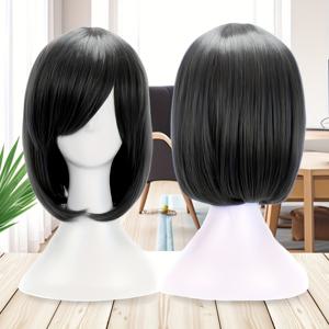 TEMU 14인치 합성 내열 가발 (블루, 퍼플, 블랙), 할로윈 코스튬, 파티, 뮤직 페스티벌에 적합, 여성용, 앞머리 디자인