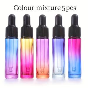 혼합 색상 10ml/0.33oz 용량 그라데이션 컬러 에센셜 오일 드로퍼 유리병 5개, 재사용 가능한 휴대용 소형 유리 향수 드로퍼 병, 화장품 에센셜 오일 병, 샘플 병 (빈 병)