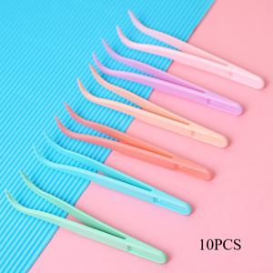 TEMU 10개 혼합 색상 다기능 플라스틱 팔꿈치 핀셋, 강화 플라스틱 핀셋, 속눈썹 연장 보조 도구, 수제 핀셋