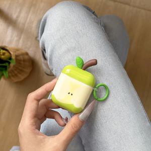 TEMU 크리에이티브 귀여운 그린 애플 이어폰 케이스 - AirPods 1/2/3/4 Pro 호환