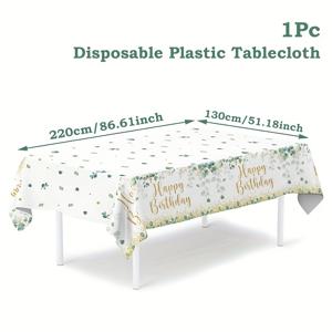 1개, 그린 세이지 생일 테이블보, 220*130cm, 일회용 플라스틱 테이블 커버 (생일 파티, 베이비 샤워 용품, 기념일 식탁 장식, 생일 테이블 커버)