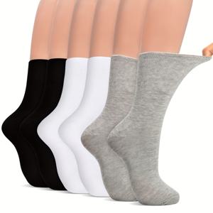 랜덤 양말 6켤레, 넉넉한 신축성, 무봉제 발가락, 탄성 커프스, 묶임 없는 상단, 남녀공용 어르신 선물로 적합