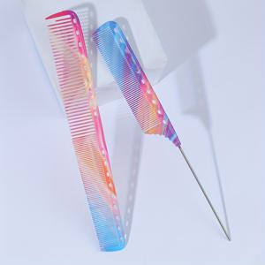 TEMU 2개입 양면 스틸 핀 빗 - 안티스태틱 매듭 방지 멀티컬러 그라데이션 패턴, 일반 헤어용 플라스틱 탈모빗, 부드러운 살롱 & 홈 사용, 세련된 헤어케어 도구, 미세 금속핀