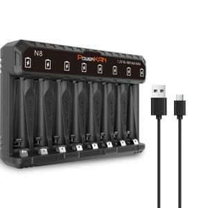 TEMU POWERKAN Ni-Mh 배터리 충전기, 8구 독립 충전, 범용 USB, 1.2V Nimh AA AAA 배터리 충전에 적합, 지능형 식별 Ni-Mh/Ni-Cd AAA 배터리 고속 및 안전 충전기