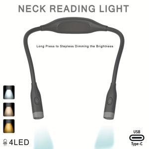 TEMU 1개 LED 목걸이 독서등, USB 충전식 책등 (침대에서 독서용 - 눈 보호 3가지 색상, 밝기 조절 가능, 구부러지는 팔, 목 원형 디자인, 공예/뜨개질에 편안하고 가벼움)