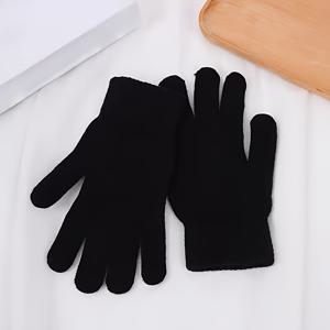 TEMU 남녀 공용 두꺼운 풀 핑거 니트 단색 따뜻한 장갑 1켤레, 가을/겨울 라이딩에 적합