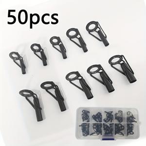 TEMU 낚싯대용 검은색 가이드 링 50개 세트, 바다 낚시에 적합, 첫 번째 섹션용 라인 가이드 포함, 낚싯대 개조 호환, 라인 사이즈 1.8-3.0mm, 배터리 없음