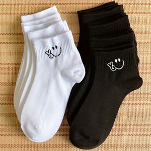 TEMU 표현적인 디자인의 귀여운 여성용 양말 10켤레 세트, 다용도 블랙 앤 화이트 캐주얼 발목 양말, 일상복, 휴일, 야외 활동에 적합