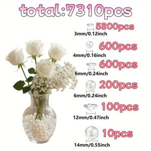 TEMU 7310 및 흰색 진주, 꽃병 필러, 홈 데코, 파티 장식 , , 비즈, 투명 꽃병 필러, 아크릴 , 콘페티, 꽃병 채우기 비즈, 공예 다이아몬드에 적합