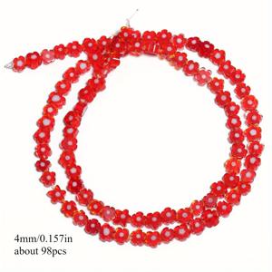 2D 평면, 도매용 화이트 도트 딥 레드 플랫 꽃 모양 유리 비즈 - 4mm/6mm 일관된 품질의 루스 스페이서 비즈, 주얼리 제작 핸드메이드 우아한 팔찌 목걸이 장식품 DIY 크리스마스 액세서리