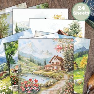 TEMU 24장 6x6인치 수제 동화풍 강가 하우스 스크랩북지, 콜라주, , DIY 공예, 불릿 저널, 카드 만들기, 선물 포장 및 홈 데코용