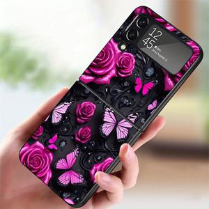 TEMU 로즈 패턴 삼성 갤럭시 플립3 Z Flip4 Z 6 5 4 Z Flip FE Z Flip5 하드 백 커버