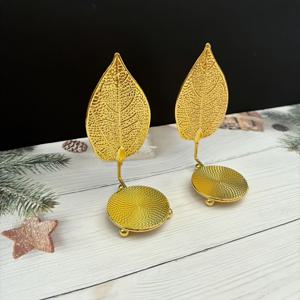 TEMU 2개 세트 고급스러운 골든 리프 캔들 홀더, 크리스마스, 할로윈, 발렌타인데이, 아버지의 날, 어머니의 날, 결혼식 및 기타 휴일 파티용, 축제 장식품, 스타일리시 홈 데코, 전기 도금 마감, 내구성 있는 금속 소재, 선물용 홀더, 홈 데코레이터